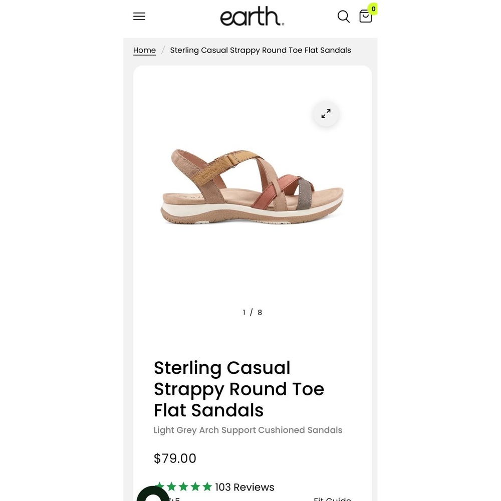 NIB EARTH "Rosie" CASUAL SPORT STRAPPY ROUND TOE SANDALS SIZE 7.5W MSRP 79.00